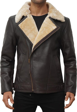 Men's Brown Swedish Leather Shearing Bomber Jacket