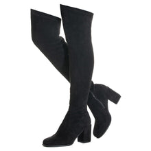 Load image into Gallery viewer, Block Heel Black Thigh High Suede Over The Knee Stretch Boot