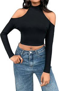 Knit Black Cut Out Long Sleeve Crop Top