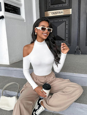 Knit White Cut Out Long Sleeve Crop Top