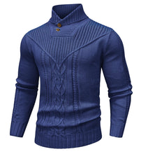 Load image into Gallery viewer, Men&#39;s Blue Shawl Collar Cable Knit Sweater