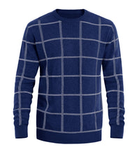 Load image into Gallery viewer, Men&#39;s Blue Plaid Soft Knit Long Sleeve Sweater