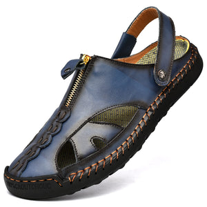 Zippered Blue Men's Leather Outdoor Stylish Summer Sandals