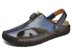 Blue Men's Leather Closed Toe Outdoor Sandals