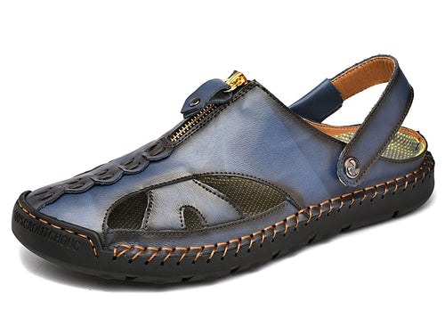 Blue Men's Leather Anti-Slip Outdoor Sandals