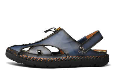 Blue Men's Leather Closed Toe Outdoor Sandals