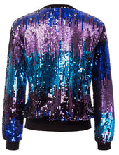 Load image into Gallery viewer, Blue Sequin Embellished Bomber Long Sleeve Jacket