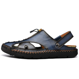 Zippered Blue Men's Leather Outdoor Stylish Summer Sandals