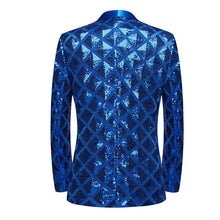 Load image into Gallery viewer, Men&#39;s Blue Diamond Sequin Long Sleeve Blazer