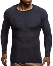 Load image into Gallery viewer, Navy Blue Men&#39;s Rippled Knit Long Sleeve Pullover Sweater
