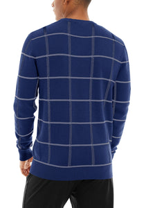 Men's Blue Plaid Soft Knit Long Sleeve Sweater