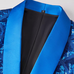 Men's Blue Diamond Sequin Long Sleeve Blazer