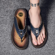 Load image into Gallery viewer, Crafted Blue Men&#39;s Leather Flip Flop Sandals