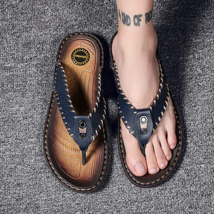 Crafted Blue Men's Leather Flip Flop Sandals