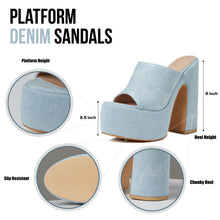 Load image into Gallery viewer, Denim Platform Chunky Heel Wedge Sandals