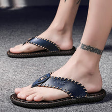 Load image into Gallery viewer, Crafted Blue Men&#39;s Leather Flip Flop Sandals