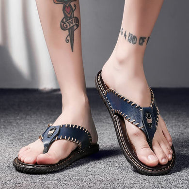 Crafted Blue Men's Leather Flip Flop Sandals