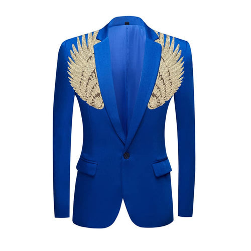 Men's Blue Sequin Wings Costume Performance Blazer