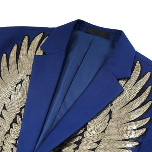 Men's Blue Sequin Wings Costume Performance Blazer