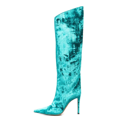 Blue Velvet Fashion Forward Metallic Knee High Stiletto Boots