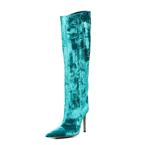 Blue Velvet Fashion Forward Metallic Knee High Stiletto Boots