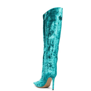 Blue Velvet Fashion Forward Metallic Knee High Stiletto Boots