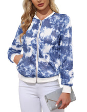Load image into Gallery viewer, Blue White Sequin Embellished Bomber Long Sleeve Jacket