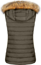 Load image into Gallery viewer, Warm Stylish Faux Fur Olive Green Puffer Zippered Sleeveless Vest