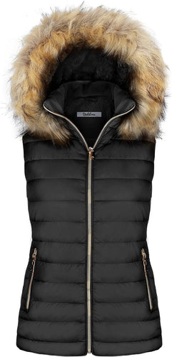 Warm Stylish Faux Fur Black Puffer Zippered Sleeveless Vest