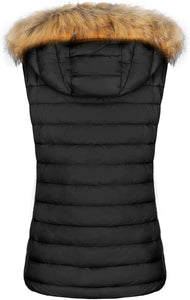 Warm Stylish Faux Fur Black Puffer Zippered Sleeveless Vest