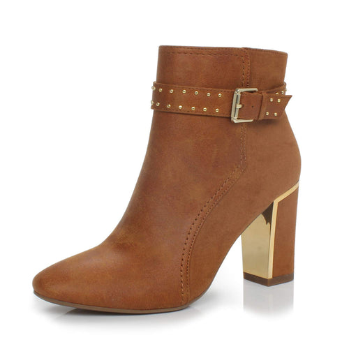 Bridget Tan Fashion Trendy Faux Leather Ankle Boot