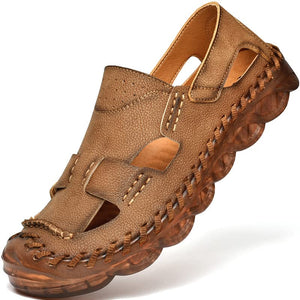 Brown Outdoor Men's Leather Closed Toe Sandals