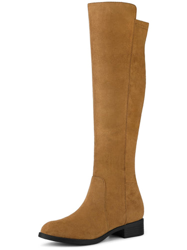 Brown Suede Knee High Side Zipper Boots