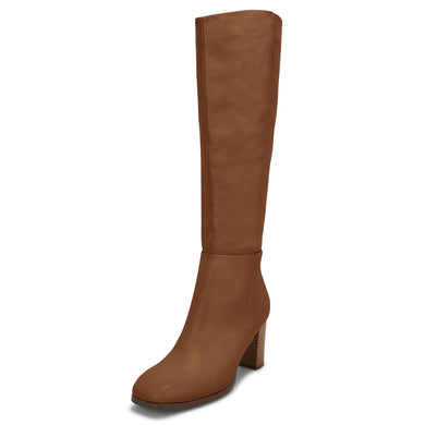 Brown Fashionable Chunky Block Knee High Boots