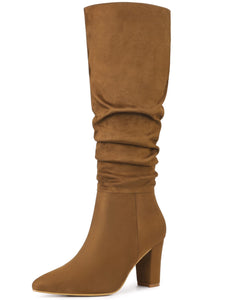 Brown Slouchy Pointy Toe Knee High Boots