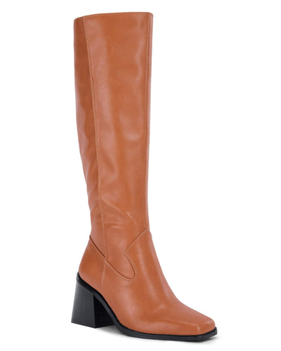 Brown Wide Calf Square Heel Knee High Boots