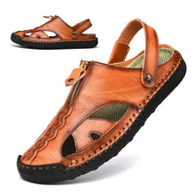 Load image into Gallery viewer, Brown Men&#39;s Leather Closed Toe Outdoor Sandals