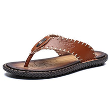 Load image into Gallery viewer, Medium Brown Men&#39;s Leather Flip Flop Sandals