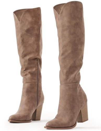 Brown Suede Pointed Toe Knee High Boots