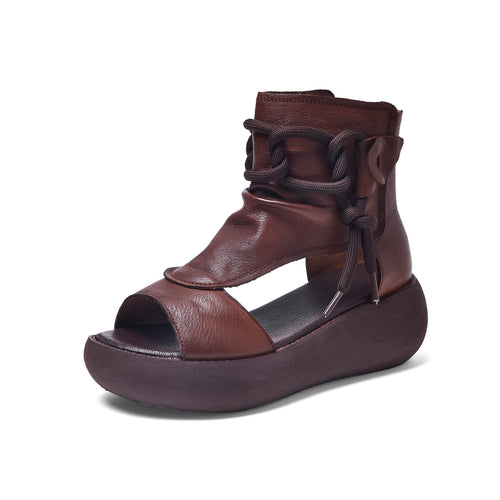 Brown High Top Leather Boot Sandals