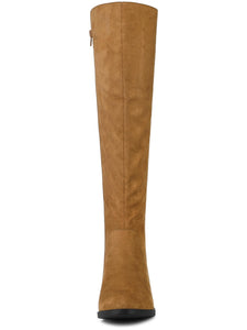 Brown Suede Knee High Side Zipper Boots