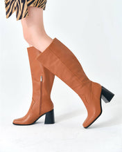 Load image into Gallery viewer, Brown Wide Calf Square Heel Knee High Boots