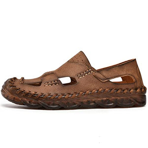 Brown Outdoor Men's Leather Closed Toe Sandals
