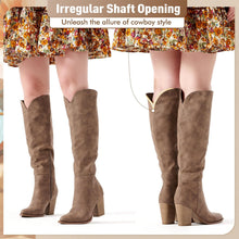 Load image into Gallery viewer, Brown Suede Pointed Toe Knee High Boots