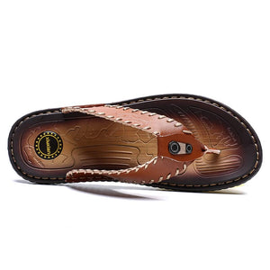 Medium Brown Men's Leather Flip Flop Sandals