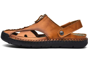 Zip Front Men's Brown Leather Anti-Slip Outdoor Sandals
