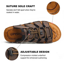 Load image into Gallery viewer, Lace Up Men&#39;s Brown Leather Casual Slide Sandals