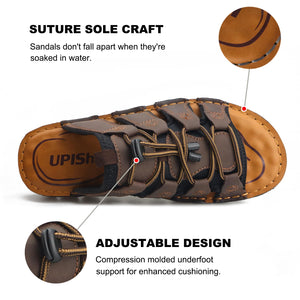 Lace Up Men's Brown Leather Casual Slide Sandals
