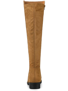 Brown Suede Knee High Side Zipper Boots