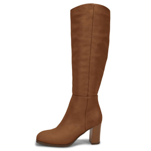 Brown Fashionable Chunky Block Knee High Boots